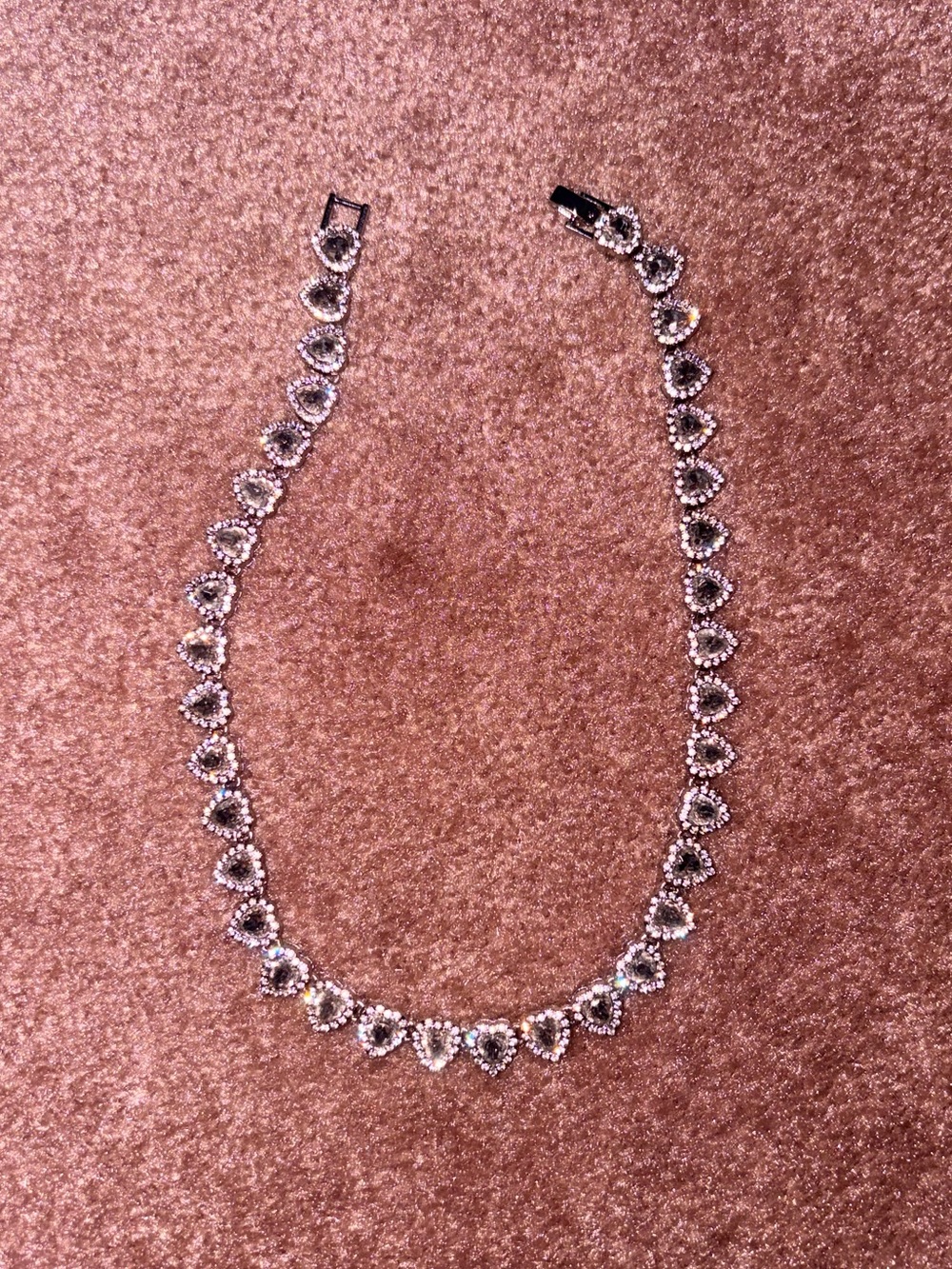 Crystal Heart Tennis Necklace in Silver